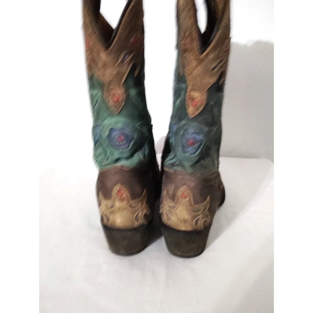 Dan Post Liberty Bird Brown Green Distressed Embroiderd Western Cowboy Boot 5.5Y